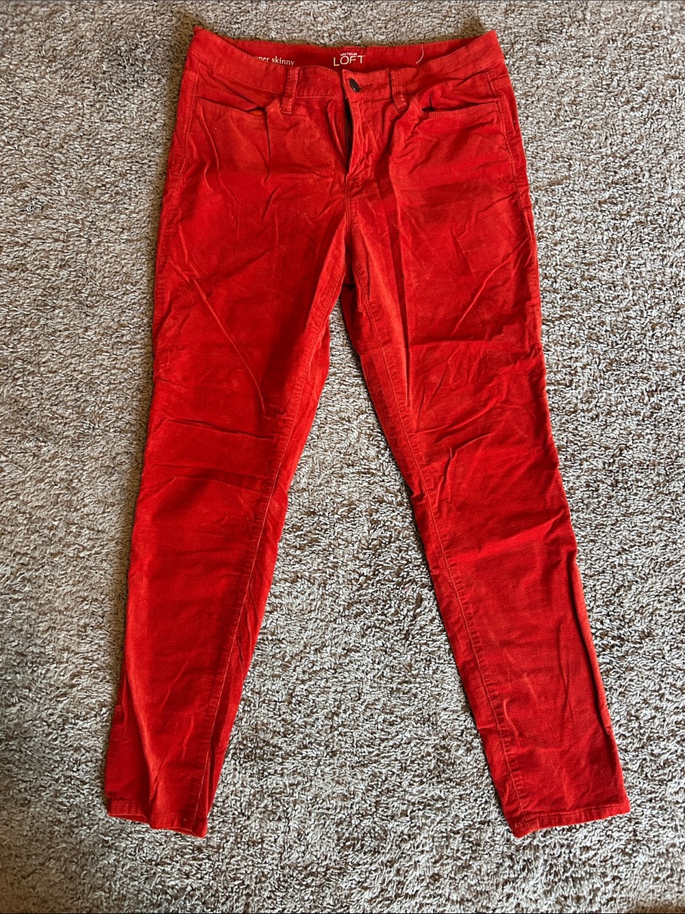 LOFT Red Corduroy Skinny Pants